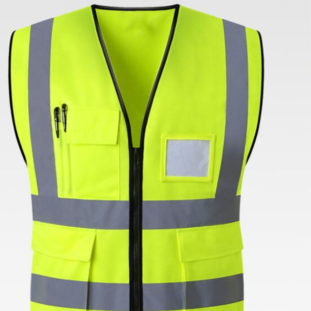 Hestic Sports Wear Customized Black Reflective Safety Vest Company Logo With Pockets Custom Color Fluorescent Visibility Work Class 2 Safety Vest